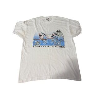 Vintage Fruit of the Loom Shafttail Finches Graphic T Shirt White Large